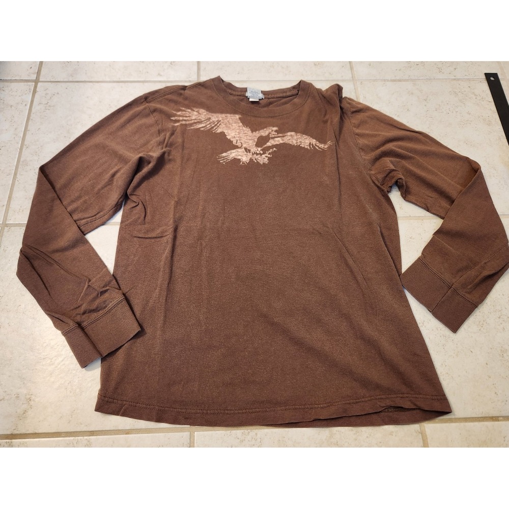 Old Navy Mens Brown Eagle Graphic Long Sleeve T-Shirt Vintage Fit Medium 2005